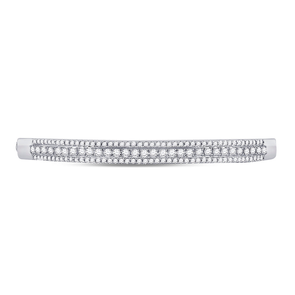 14kt White Gold Women's Diamond 3-Row Bangle Bracelet 1-7/8 ctw