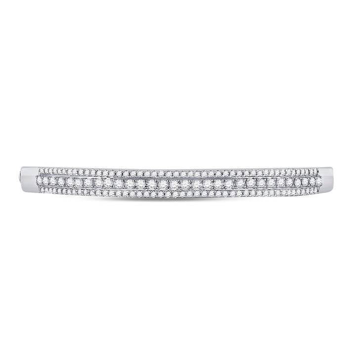 14kt White Gold Women's Diamond 3-Row Bangle Bracelet 1-7/8 ctw