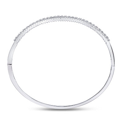 14kt White Gold Women's Diamond 3-Row Bangle Bracelet 1-7/8 ctw - view 2