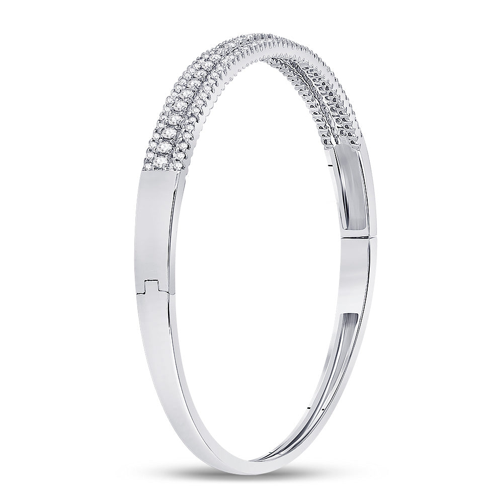 14kt White Gold Women's Diamond 3-Row Bangle Bracelet 1-7/8 ctw - view 3
