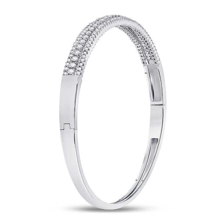 14kt White Gold Women's Diamond 3-Row Bangle Bracelet 1-7/8 ctw - view 3