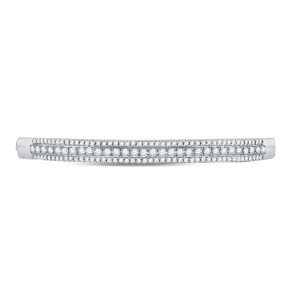 14kt White Gold Women's Diamond 3-Row Bangle Bracelet 1-7/8 ctw - view 4