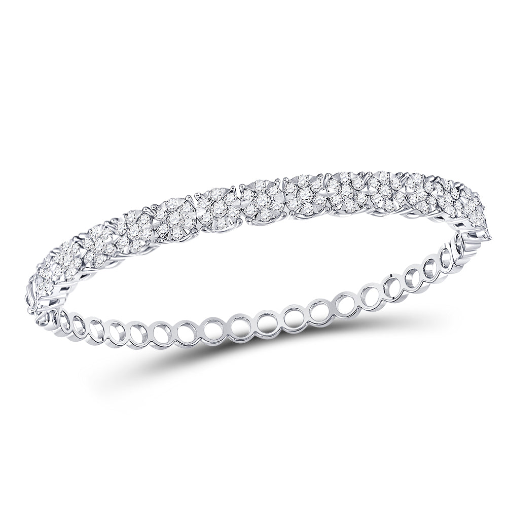 14kt White Gold Women's Diamond Flower Cluster Bangle Bracelet 3 ctw