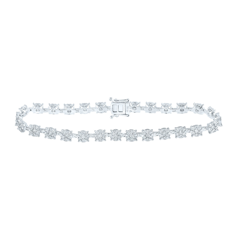 14kt White Gold Women's Diamond Cluster Tennis Bracelet 3 ctw - view 2
