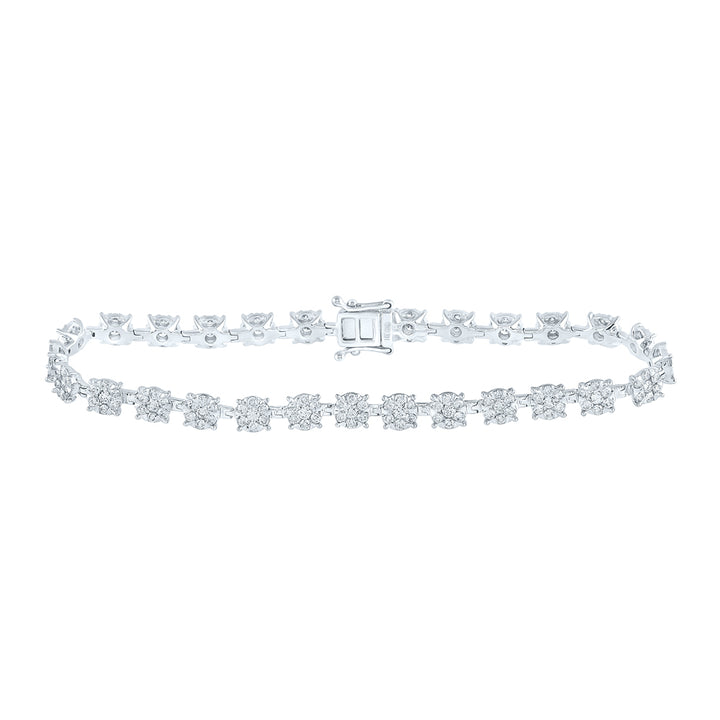 14kt White Gold Women's Diamond Cluster Tennis Bracelet 3 ctw - view 2