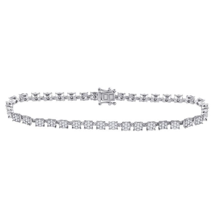 14kt White Gold Women's Diamond Cluster Tennis Bracelet 1-7/8 ctw - view 2