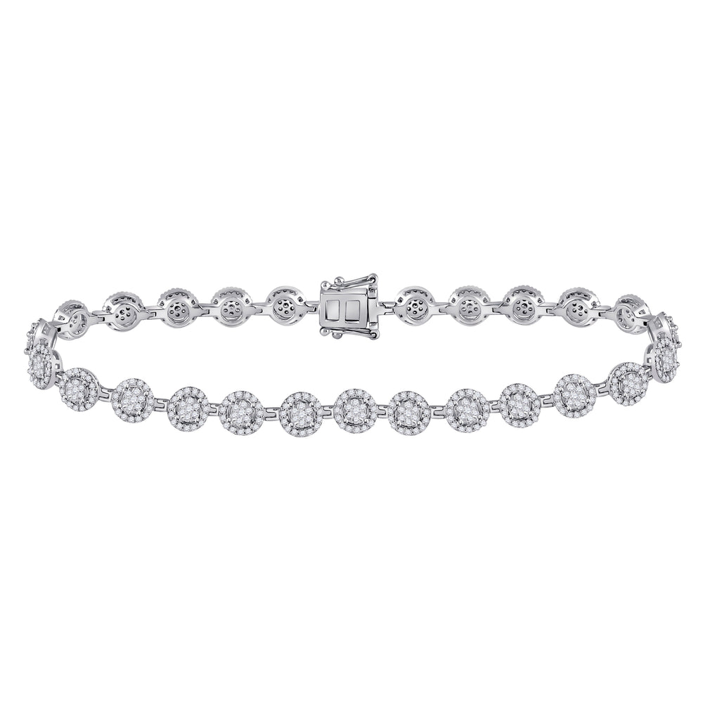 14kt White Gold Women's Diamond Halo Cluster Tennis Bracelet 2 ctw - view 2