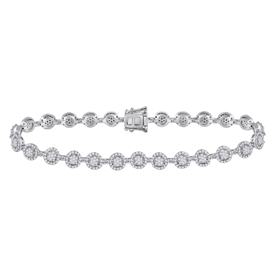 14kt White Gold Women's Diamond Halo Cluster Tennis Bracelet 2 ctw - view 2