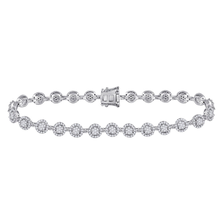 14kt White Gold Women's Diamond Halo Cluster Tennis Bracelet 2 ctw - view 2