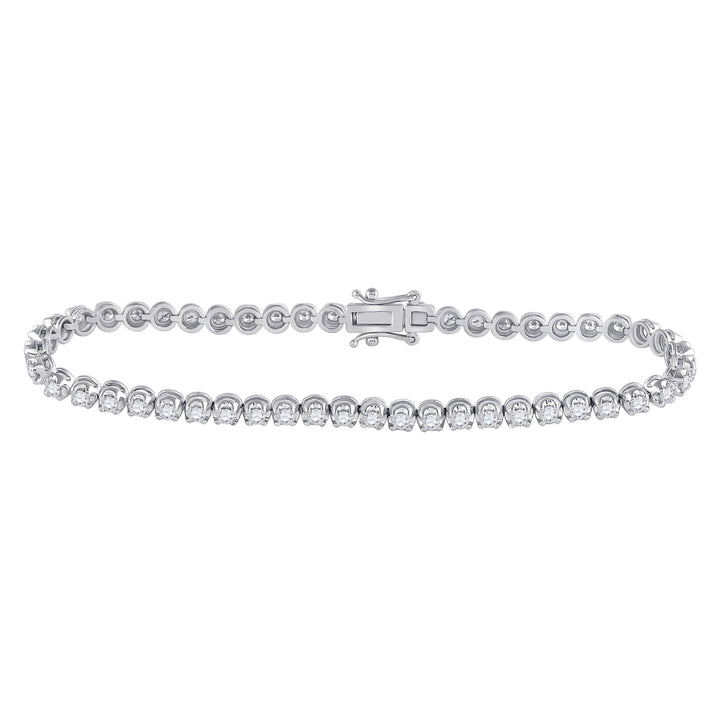 14kt White Gold Womens Round Diamond Timeless Tennis Bracelet 2.00 Cttw