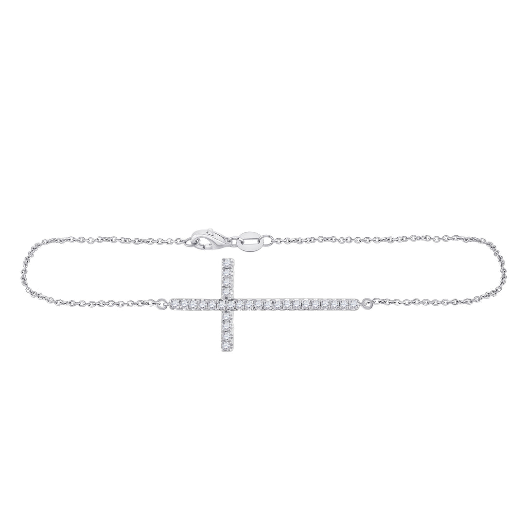 14kt White Gold Women's Diamond Horizontal Cross Bracelet 1/2 ctw