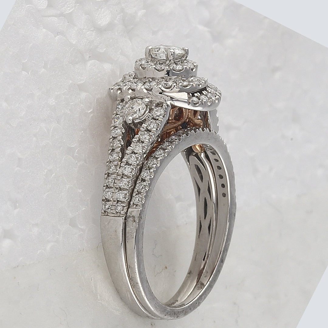 14kt Two-tone Gold Womens Round Diamond Bridal Wedding Engagement Ring Band Set 1-1/5 Cttw (Certified)