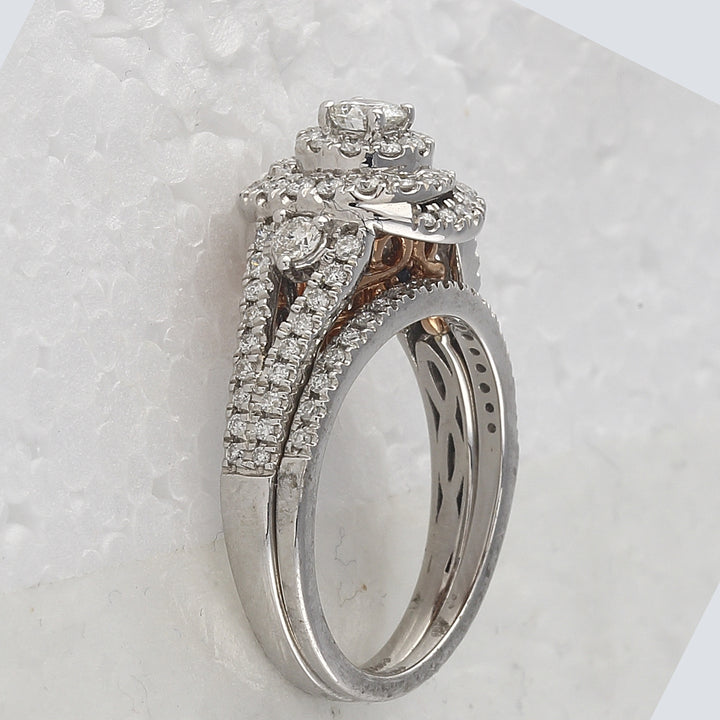 14kt Two-tone Gold Womens Round Diamond Bridal Wedding Engagement Ring Band Set 1-1/5 Cttw (Certified)