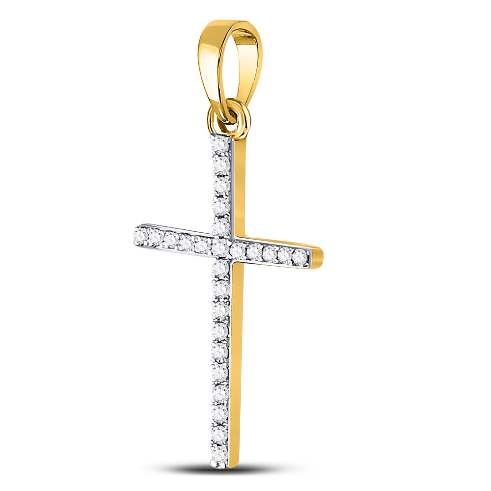 10kt Yellow Gold Women's Diamond Religious Cross Pendant 1/6 ctw - view 2
