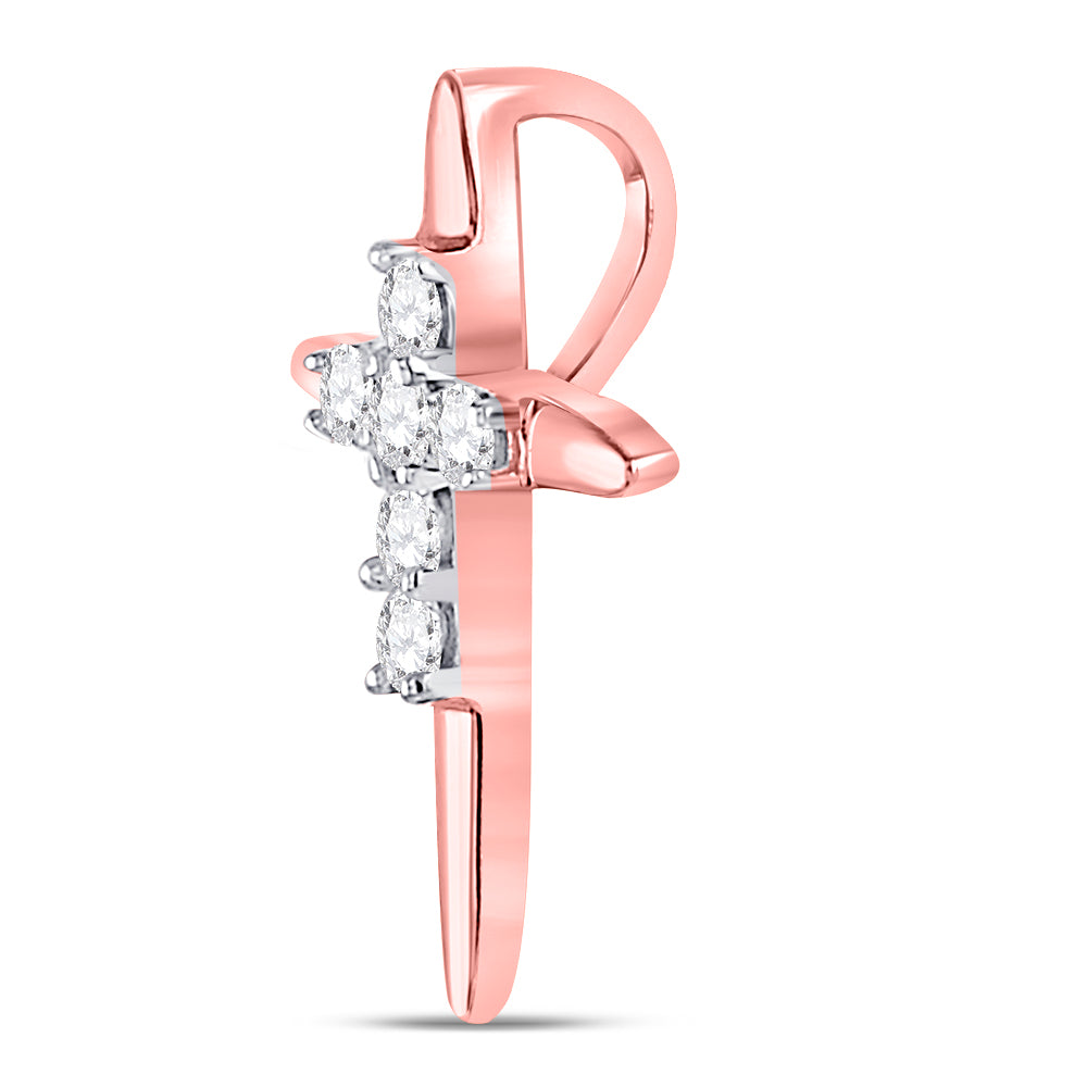 10kt Rose Gold Women's Diamond Religious Cross Pendant 1/10 ctw