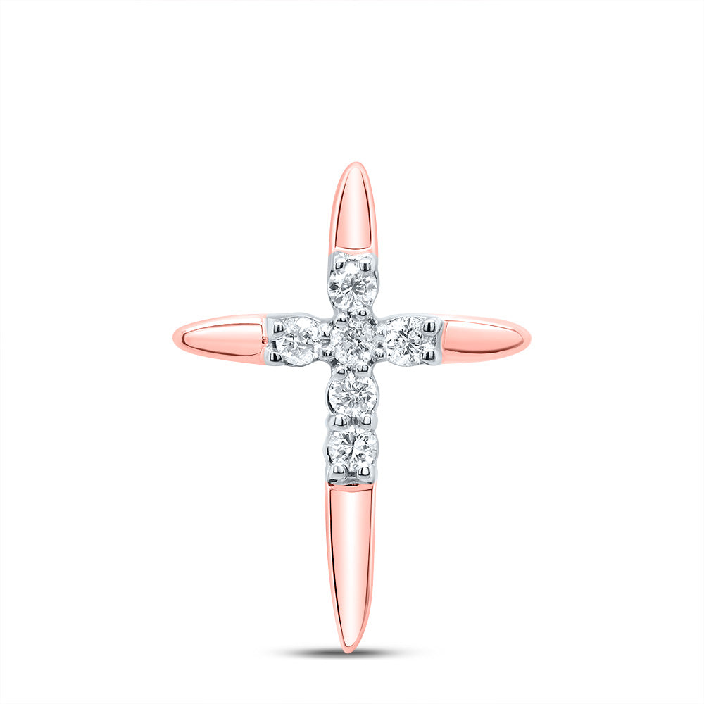 10kt Rose Gold Women's Diamond Religious Cross Pendant 1/10 ctw - view 2