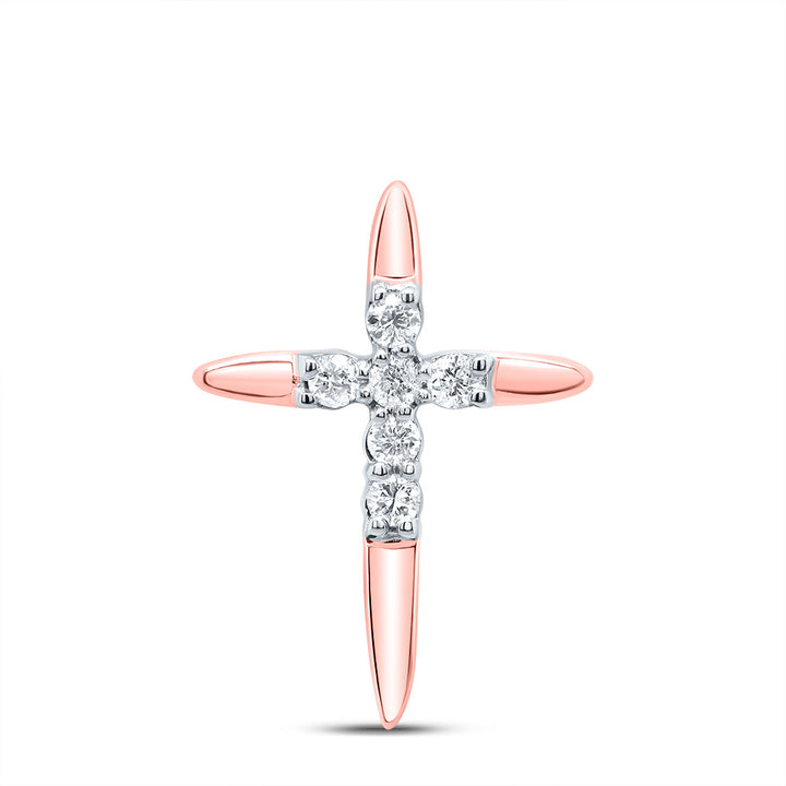 10kt Rose Gold Women's Diamond Religious Cross Pendant 1/10 ctw - view 2