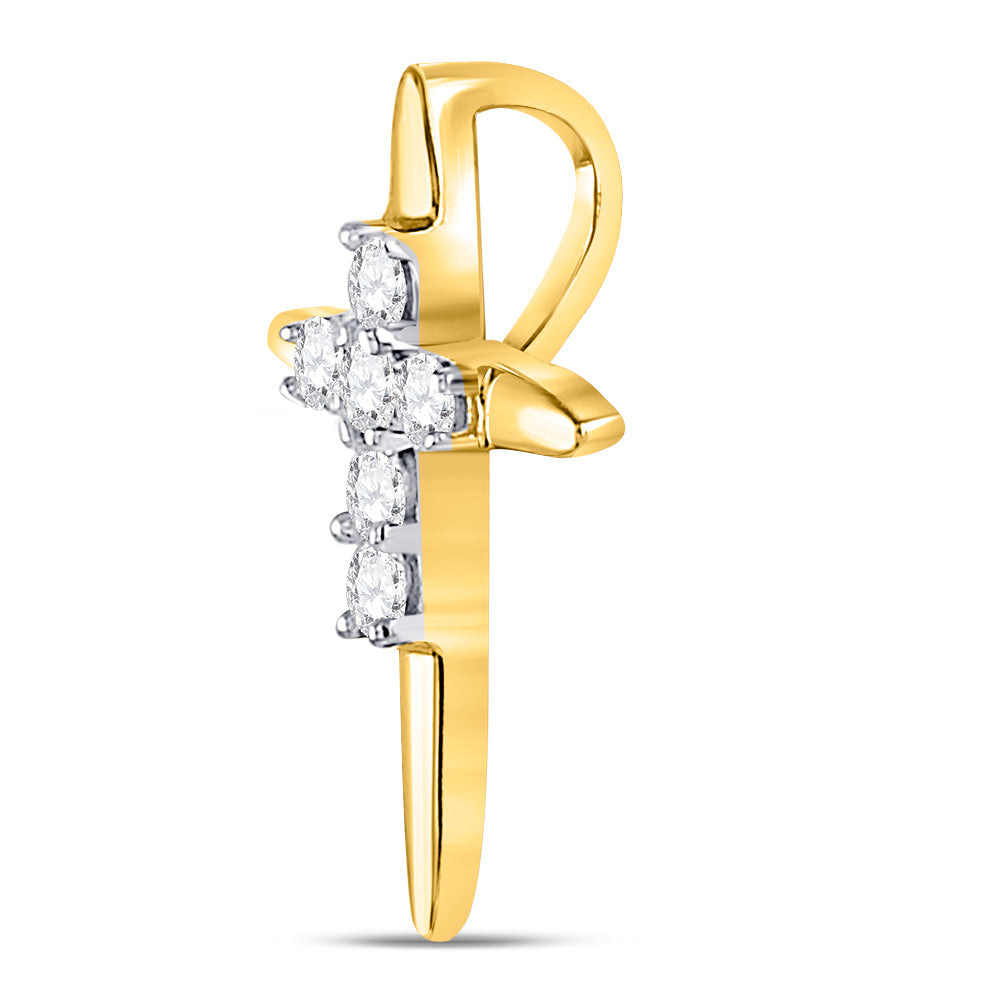10kt Yellow Gold Women's Diamond Religious Cross Pendant 1/10 ctw