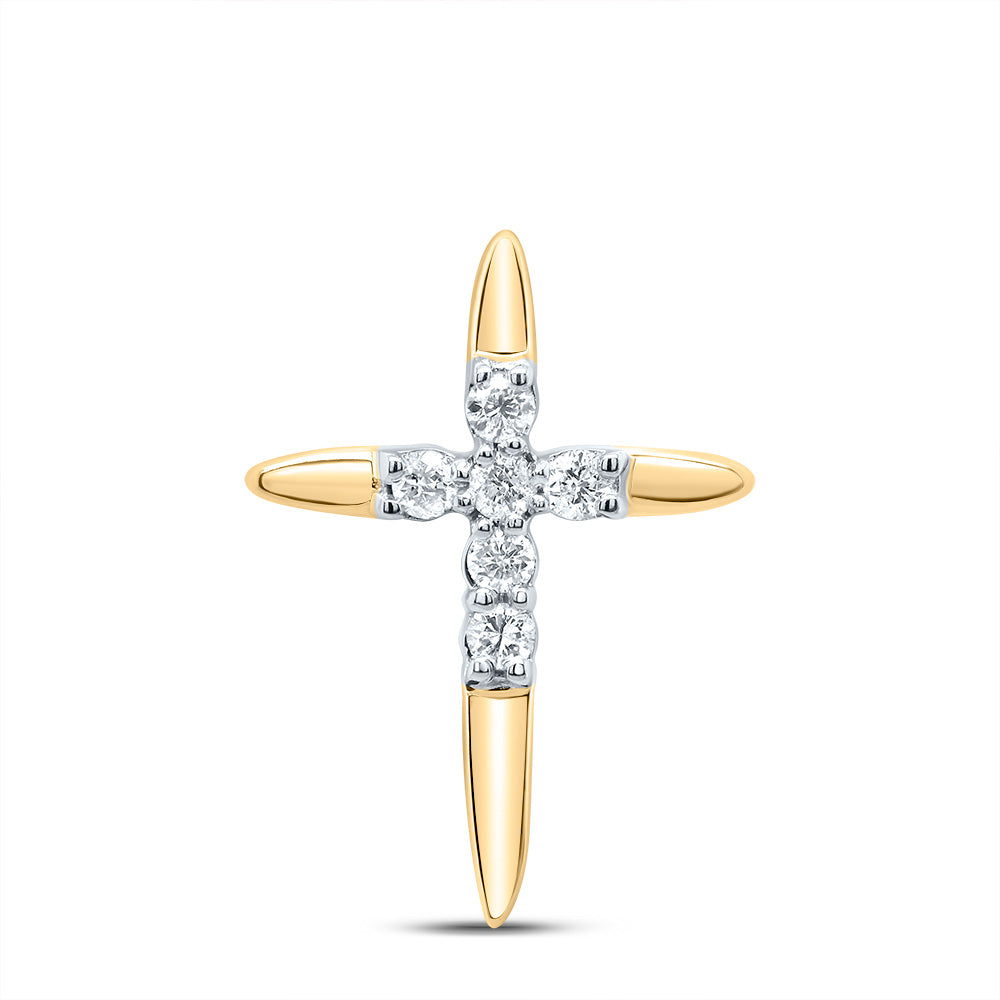 10kt Yellow Gold Women's Diamond Religious Cross Pendant 1/10 ctw - view 2