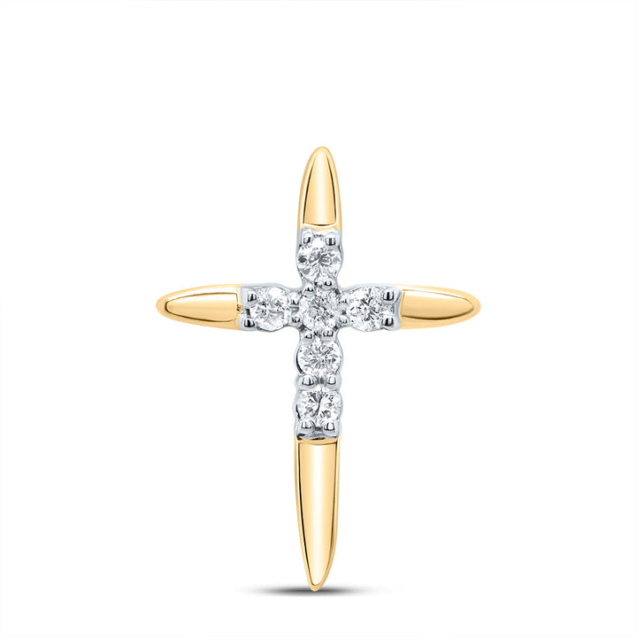 10kt Yellow Gold Women's Diamond Religious Cross Pendant 1/10 ctw - view 2