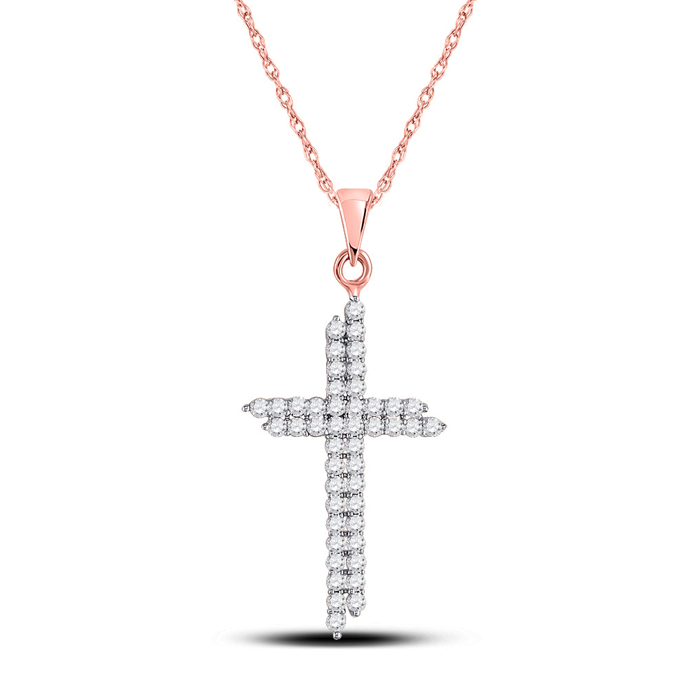 10kt Rose Gold Women's Diamond Asymmetic Cross Pendant 1/2 ctw