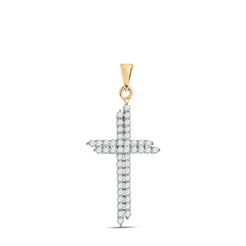 10kt Yellow Gold Women's Diamond Asymmetic Cross Pendant 1/2 ctw
