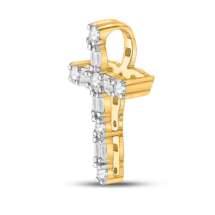 14kt Yellow Gold Women's Diamond Religious Cross Pendant 1/4 ctw