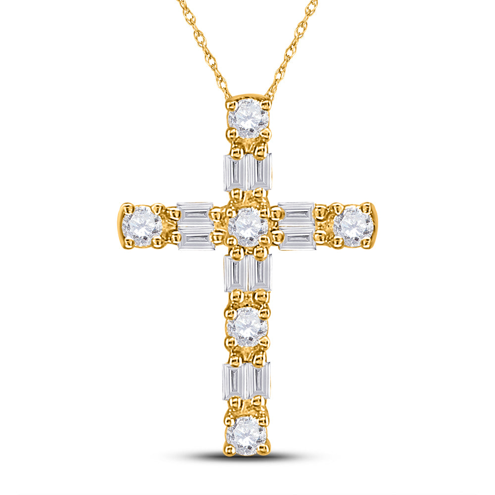 14kt Yellow Gold Women's Diamond Religious Cross Pendant 1/4 ctw - view 2