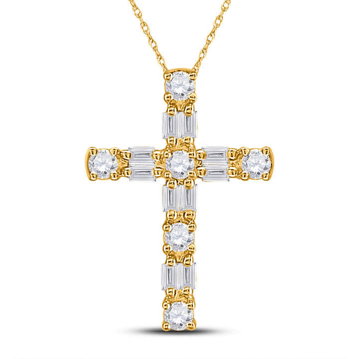 14kt Yellow Gold Women's Diamond Religious Cross Pendant 1/4 ctw - view 2