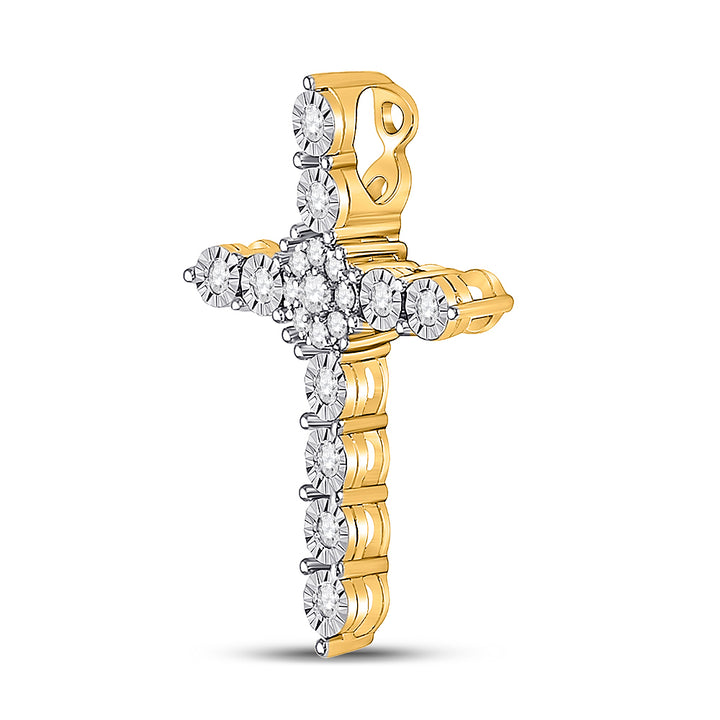 14kt Yellow Gold Women's Diamond Religious Cross Pendant 1/4 ctw