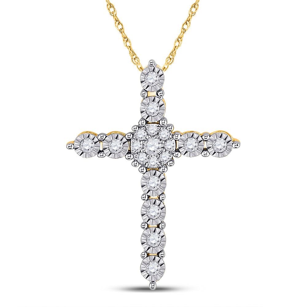 14kt Yellow Gold Women's Diamond Religious Cross Pendant 1/4 ctw - view 2