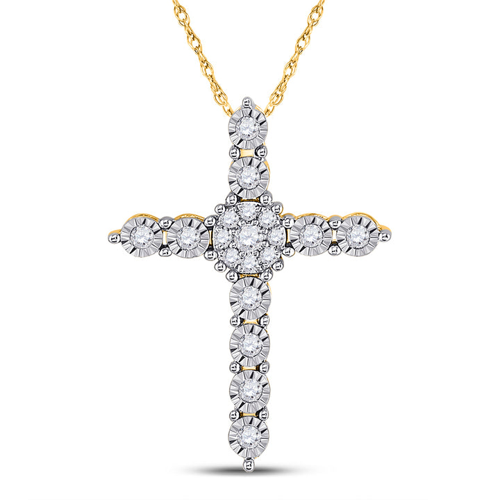 14kt Yellow Gold Women's Diamond Religious Cross Pendant 1/4 ctw - view 2