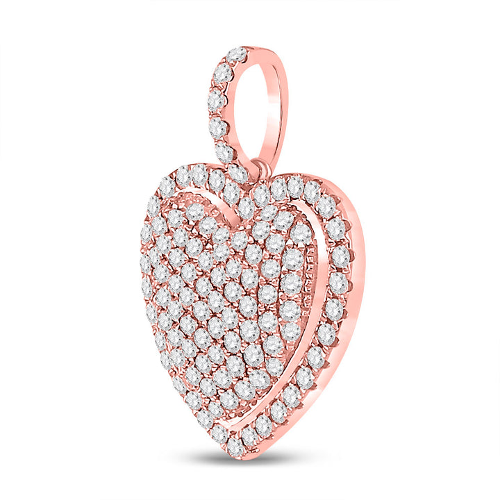 14kt Rose Gold Women's Diamond Fashion Heart Pendant 1-1/4 ctw