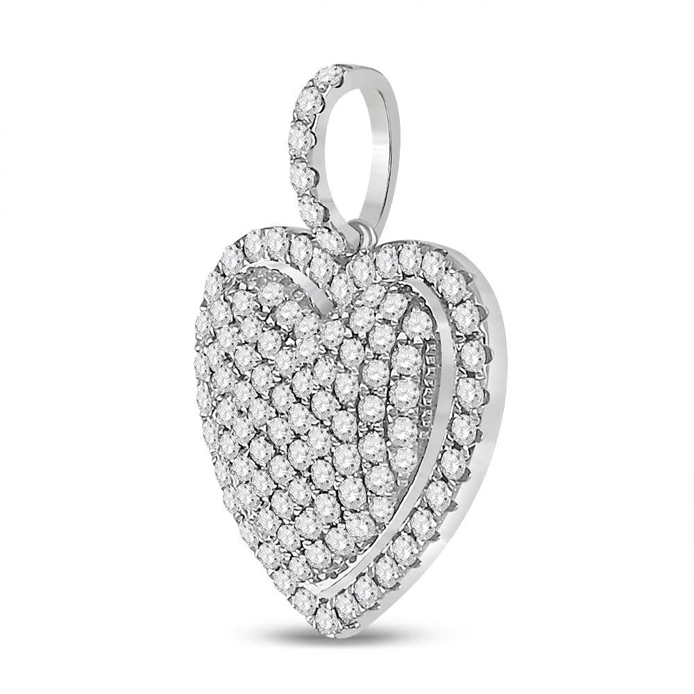 14kt White Gold Women's Diamond Fashion Heart Pendant 1-1/4 ctw
