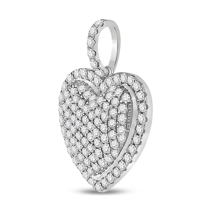 14kt White Gold Women's Diamond Fashion Heart Pendant 1-1/4 ctw