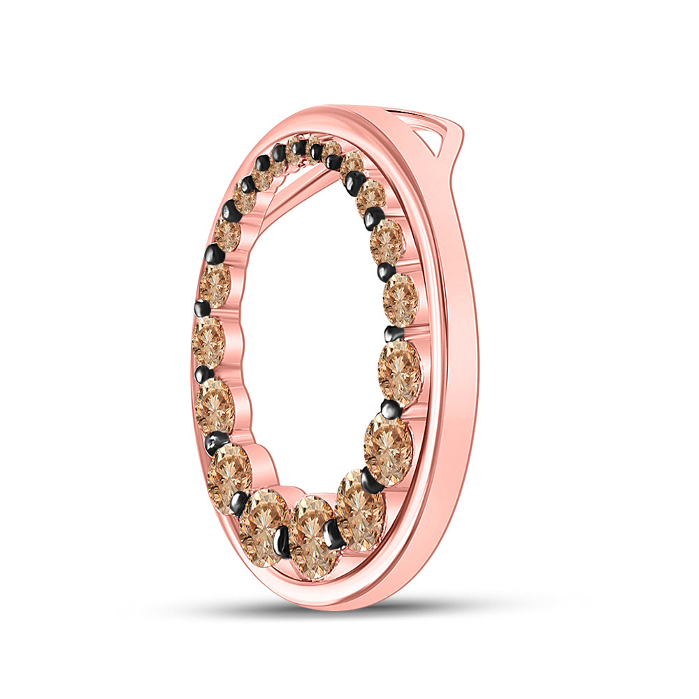 10kt Rose Gold Women's Brown Diamond Circle Pendant 3/4 ctw