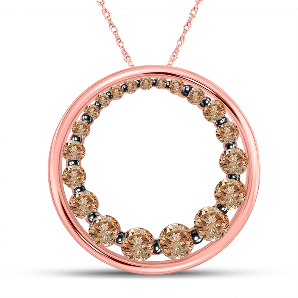 10kt Rose Gold Women's Brown Diamond Circle Pendant 3/4 ctw - view 2
