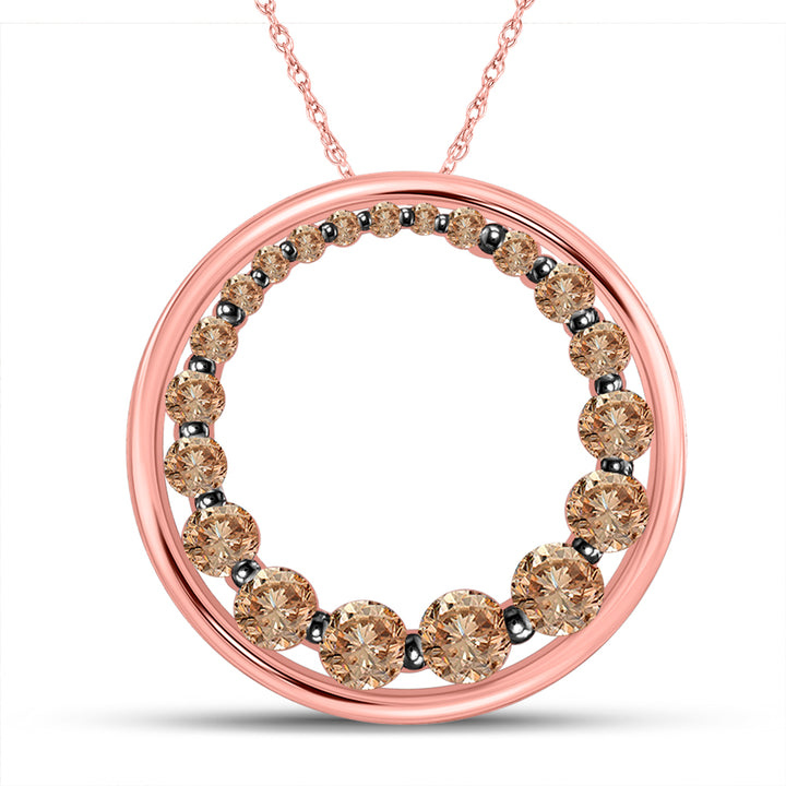 10kt Rose Gold Women's Brown Diamond Circle Pendant 3/4 ctw - view 2