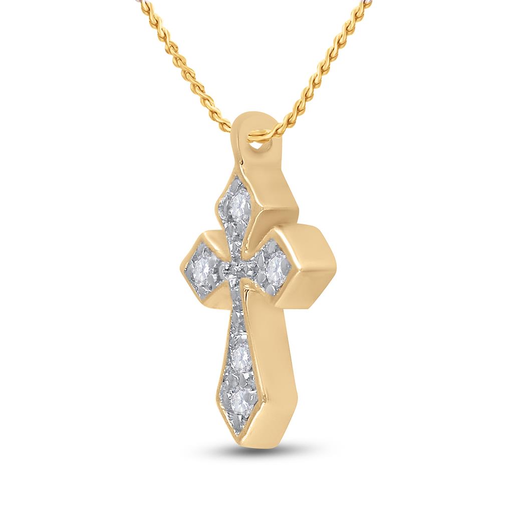 10kt Yellow Gold Women's Diamond Religious Cross Pendant 1/20 ctw