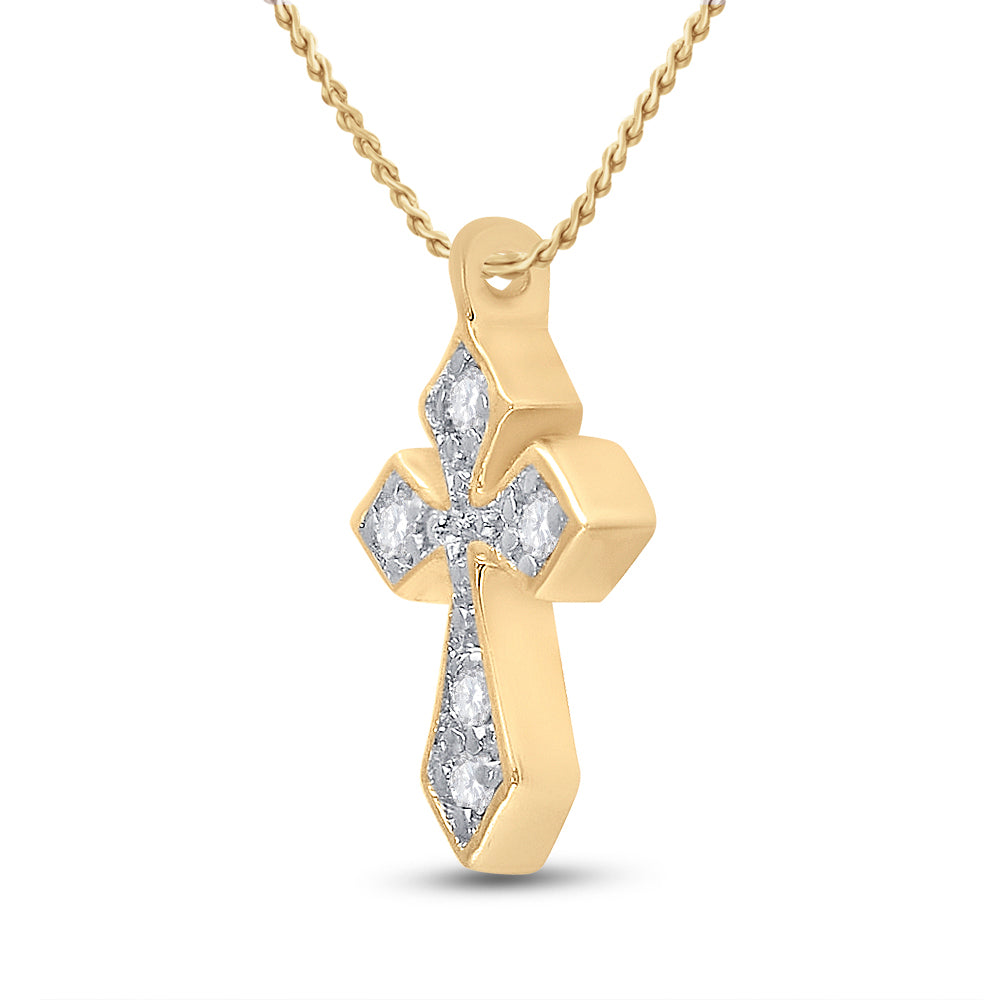 10kt Yellow Gold Women's Diamond Religious Cross Pendant 1/20 ctw - view 2