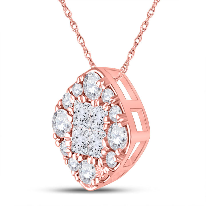 14kt Rose Gold Womens Princess Diamond Halo Fashion Pendant 1/2 Cttw