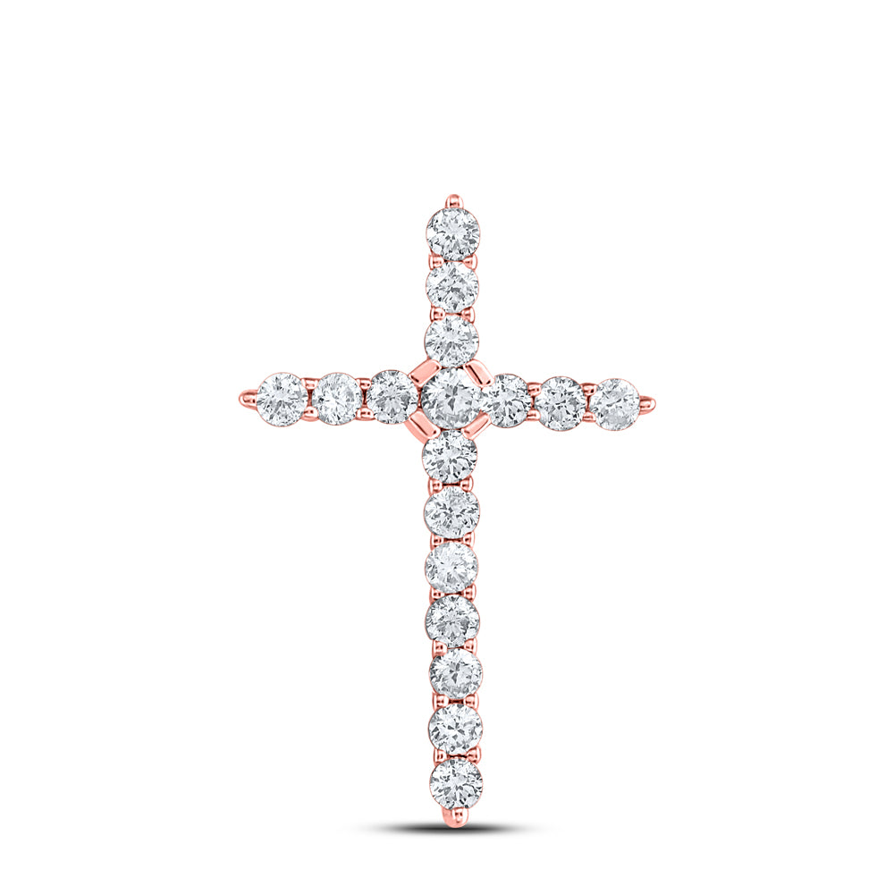 14kt Rose Gold Women's Diamond Religious Cross Pendant 1/2 ctw - view 2