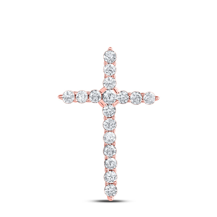 14kt Rose Gold Women's Diamond Religious Cross Pendant 1/2 ctw - view 2