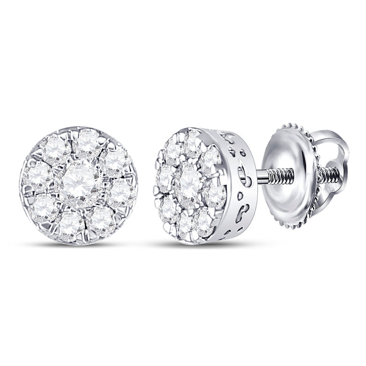 10kt White Gold Womens Round Diamond Fashion Cluster Earrings 1/2 Cttw