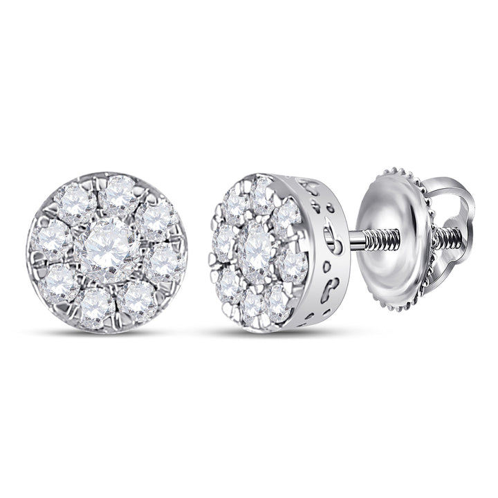 10kt White Gold Womens Round Diamond Fashion Cluster Earrings 1/2 Cttw