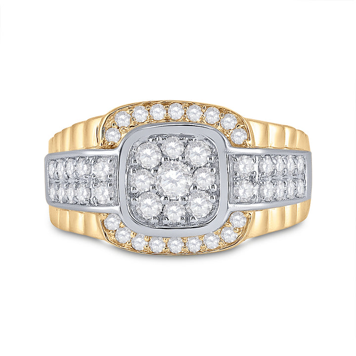 10kt Two-tone Gold Mens Round Diamond Fashion Cluster Ring 1-1/4 Cttw