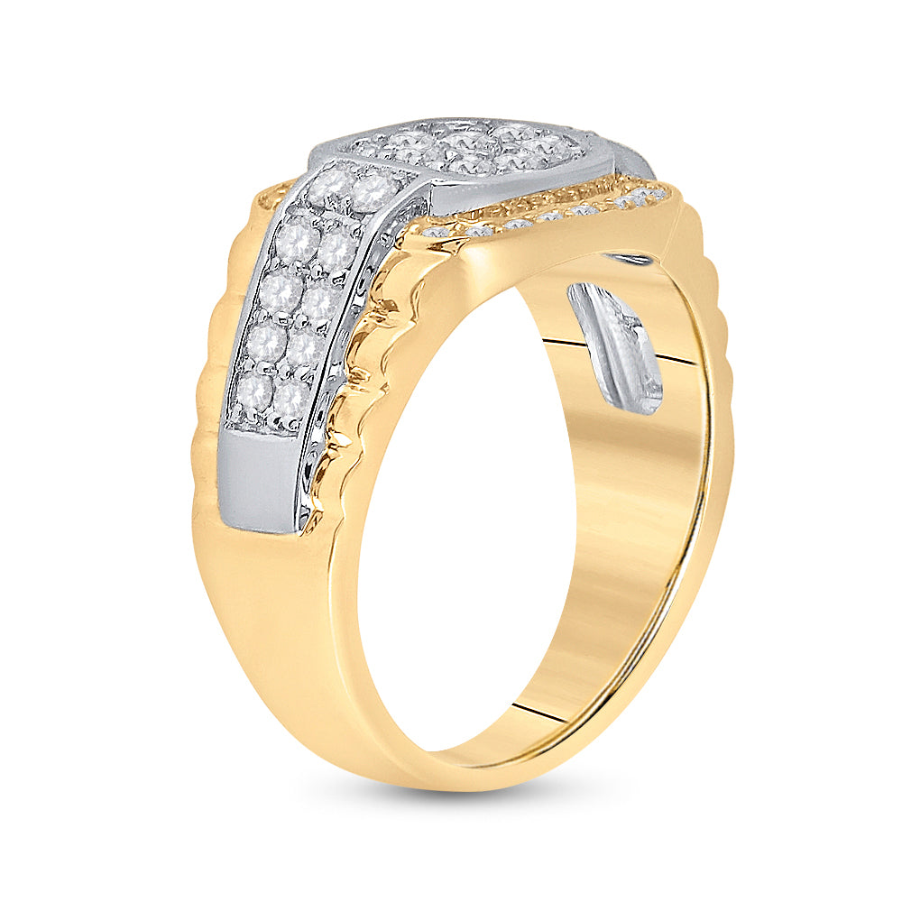 10kt Two-tone Gold Mens Round Diamond Fashion Cluster Ring 1-1/4 Cttw