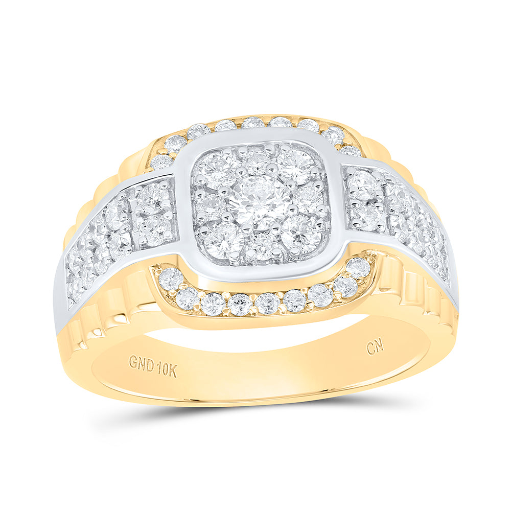 10kt Two-tone Gold Mens Round Diamond Fashion Cluster Ring 1-1/4 Cttw