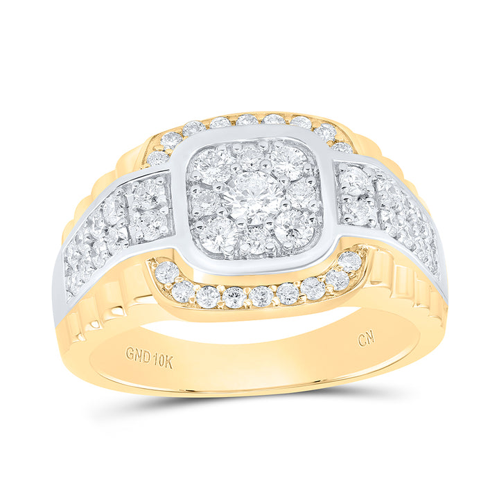 10kt Two-tone Gold Mens Round Diamond Fashion Cluster Ring 1-1/4 Cttw