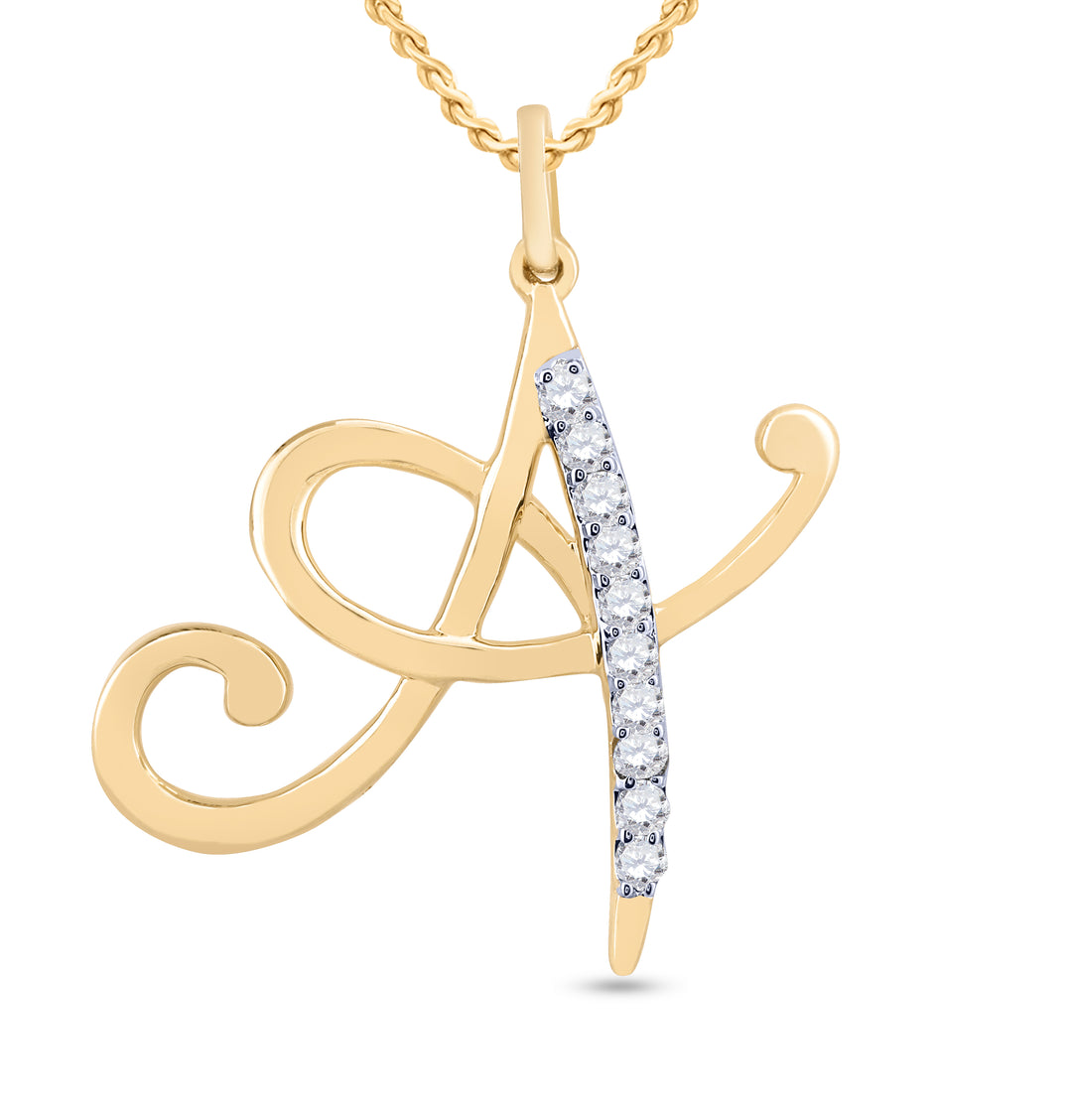 10kt Yellow Gold Women's Diamond "A" Letter Pendant 1/8 ctw - view 2
